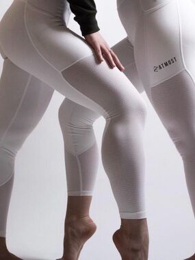 ATMOST NA | WHITE HIGH WAISTED WORKOUT MESH PANEL LEGGINGS (WITH POCKETS)